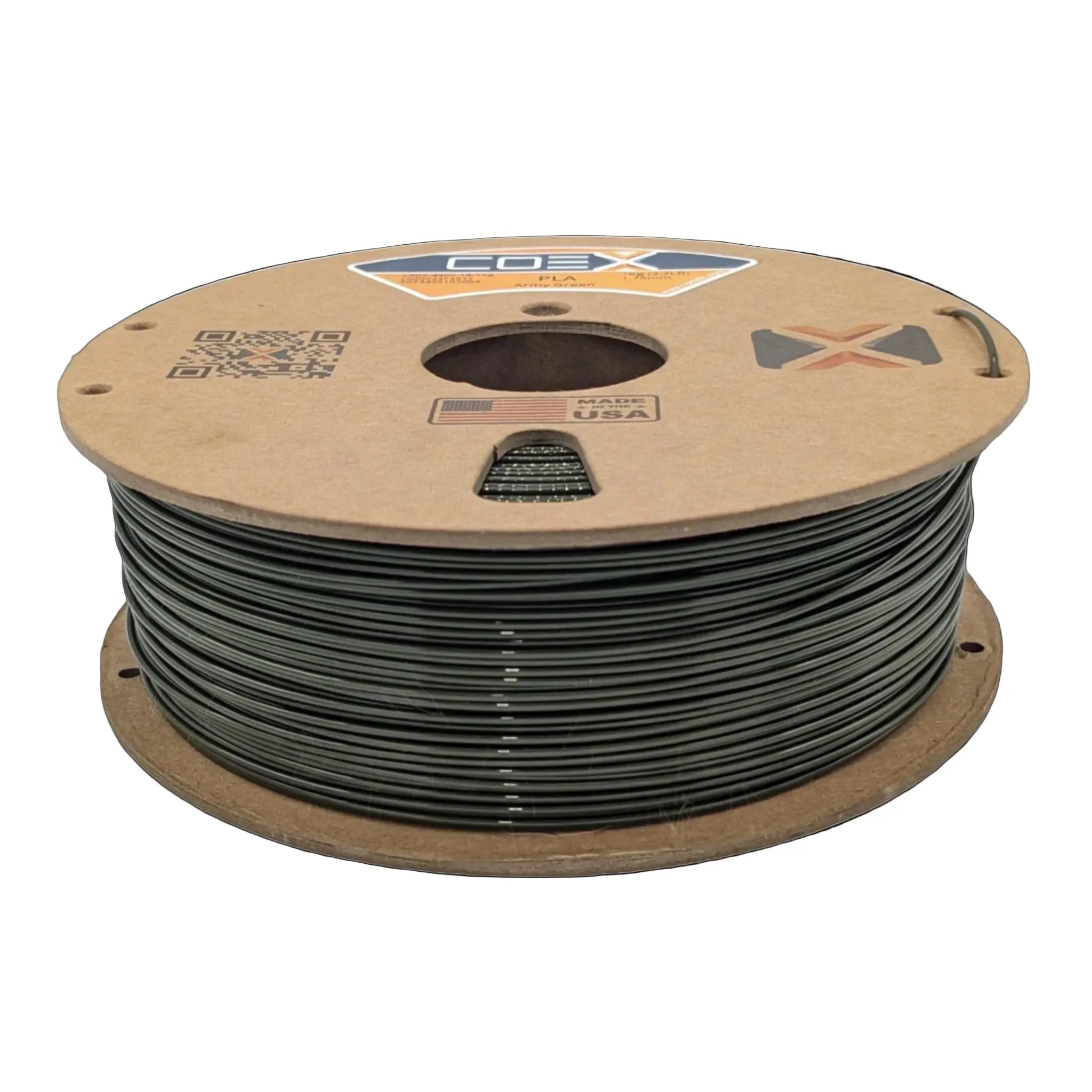 Army green PLA filament spool for 3D printing by Coex3D, made in USA
