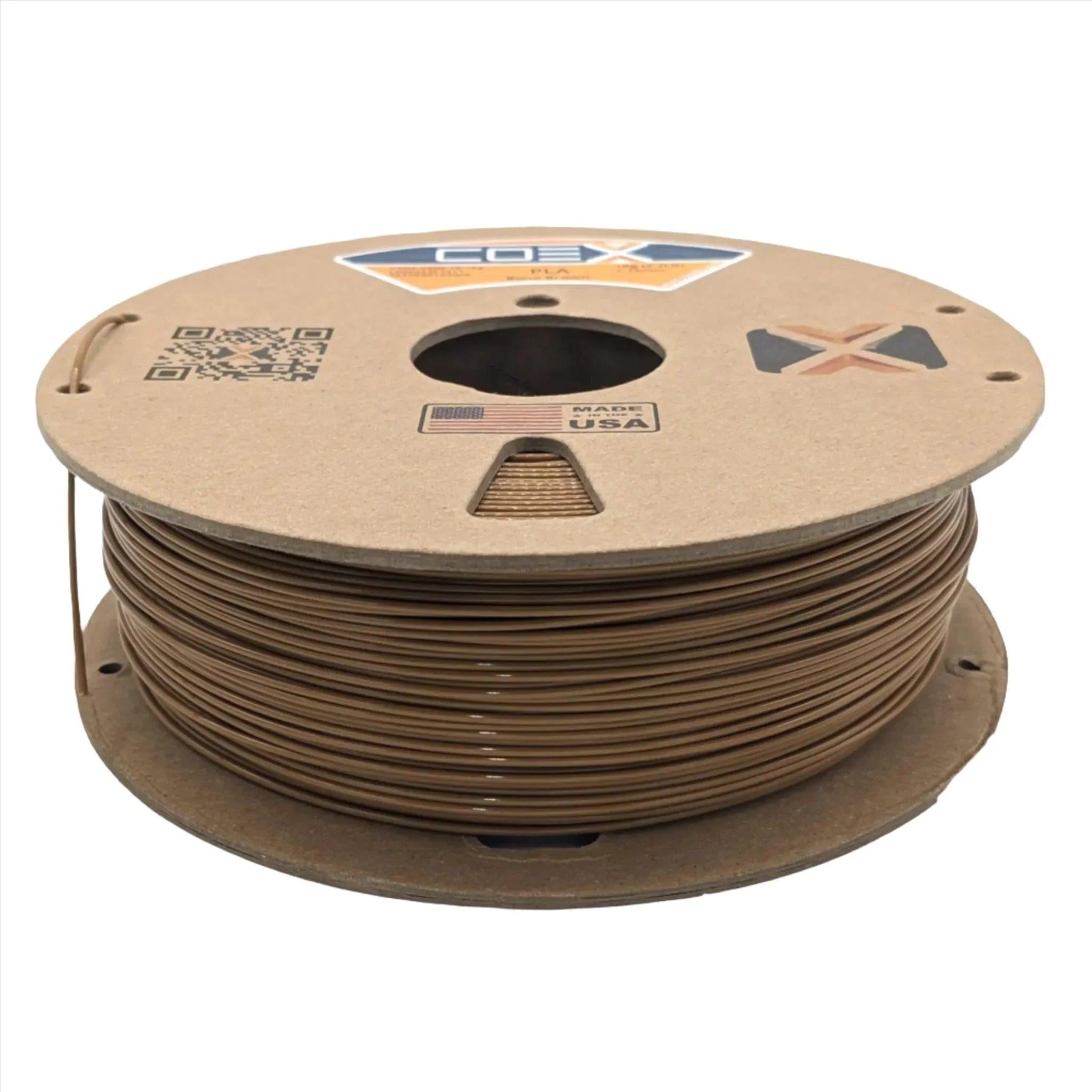 Bone brown PLA 3D printer filament spool with cardboard packaging, Coex3D brand
