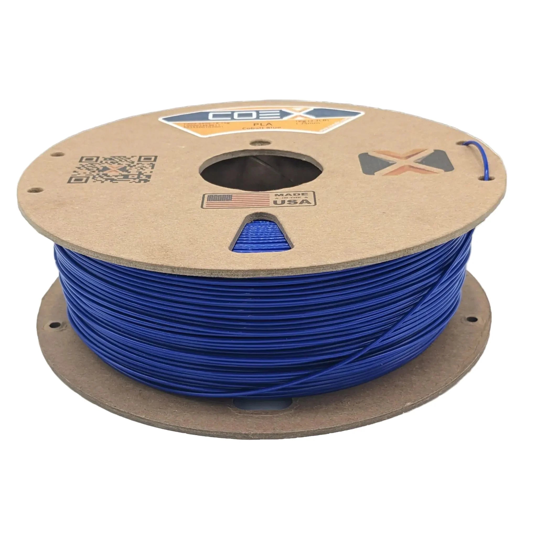 Cobalt blue PLA 3D printer filament spool by Coex3D on cardboard reel