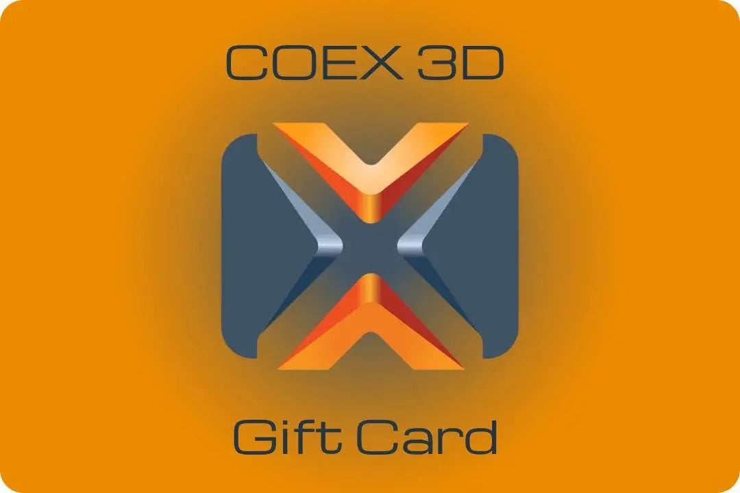 COEX 3D Gift Card with orange background and modern 3D logo design
