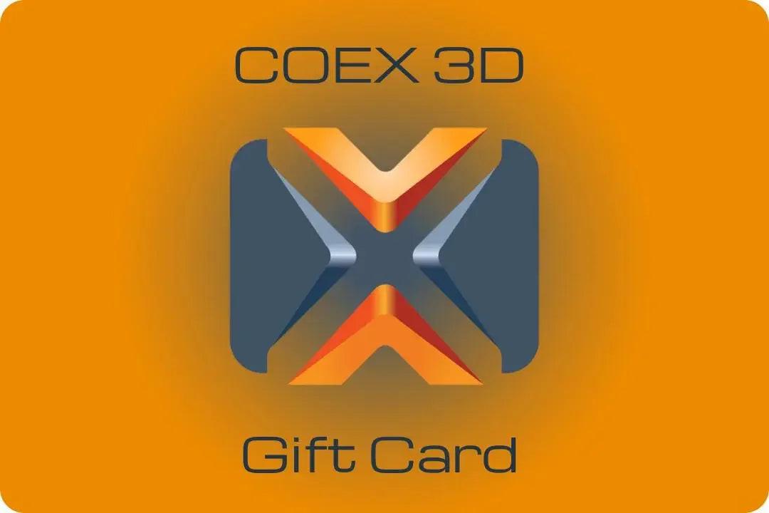 COEX 3D Gift Card with orange background and modern 3D logo design