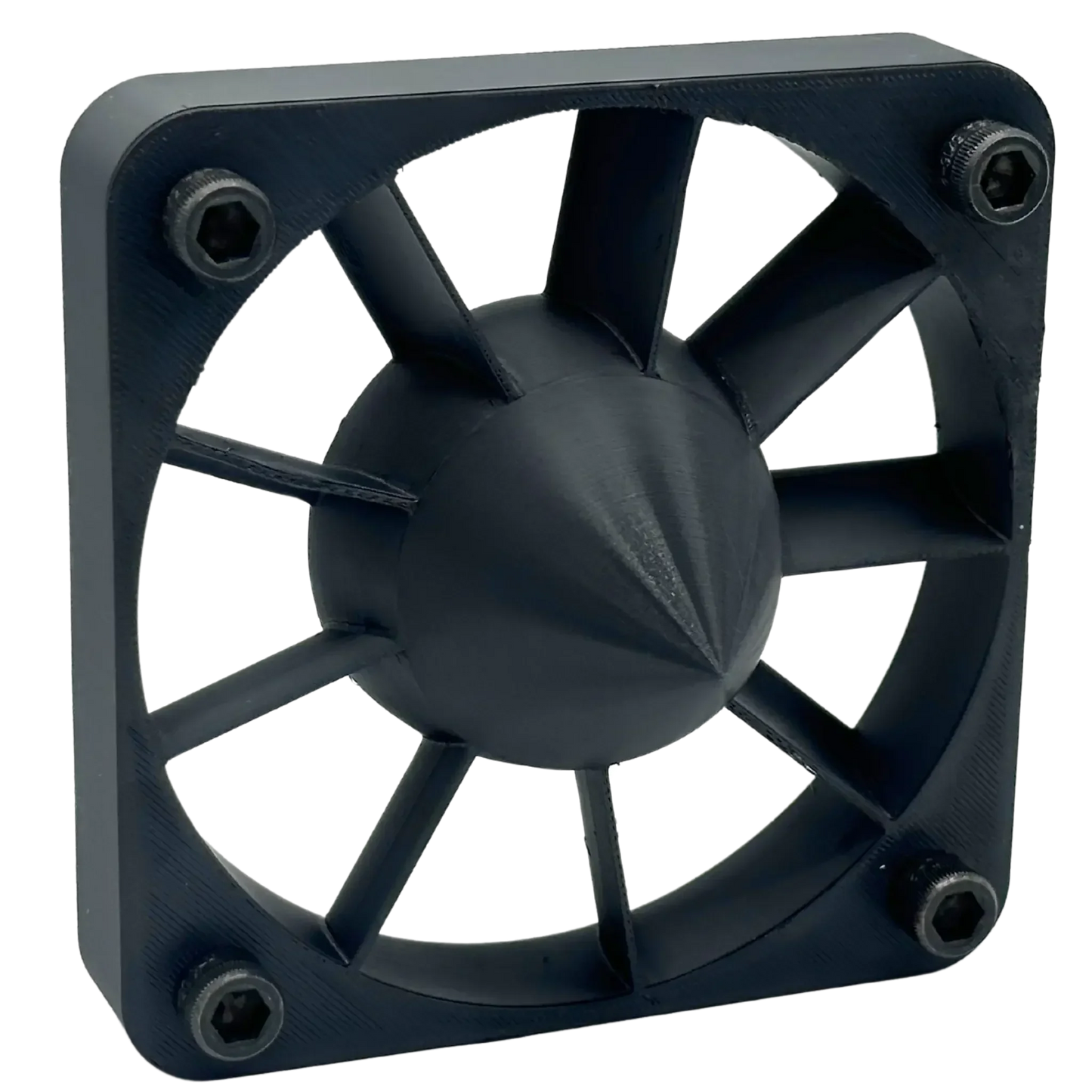 Forest green 3D printed fan grill made from PCTG filament with visible screws