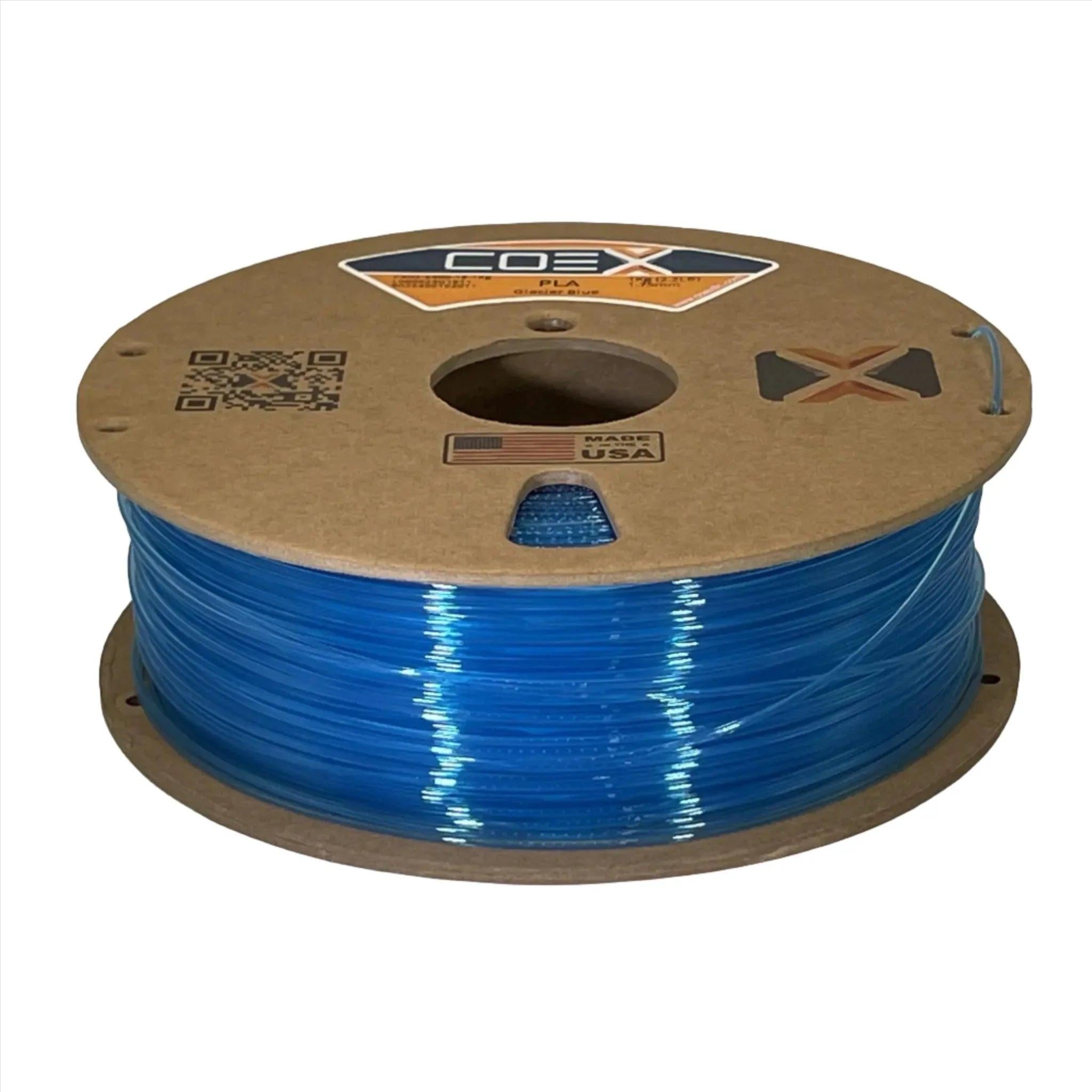 COEX 3D Glacier Blue PLA filament spool for 3D printing, made in USA