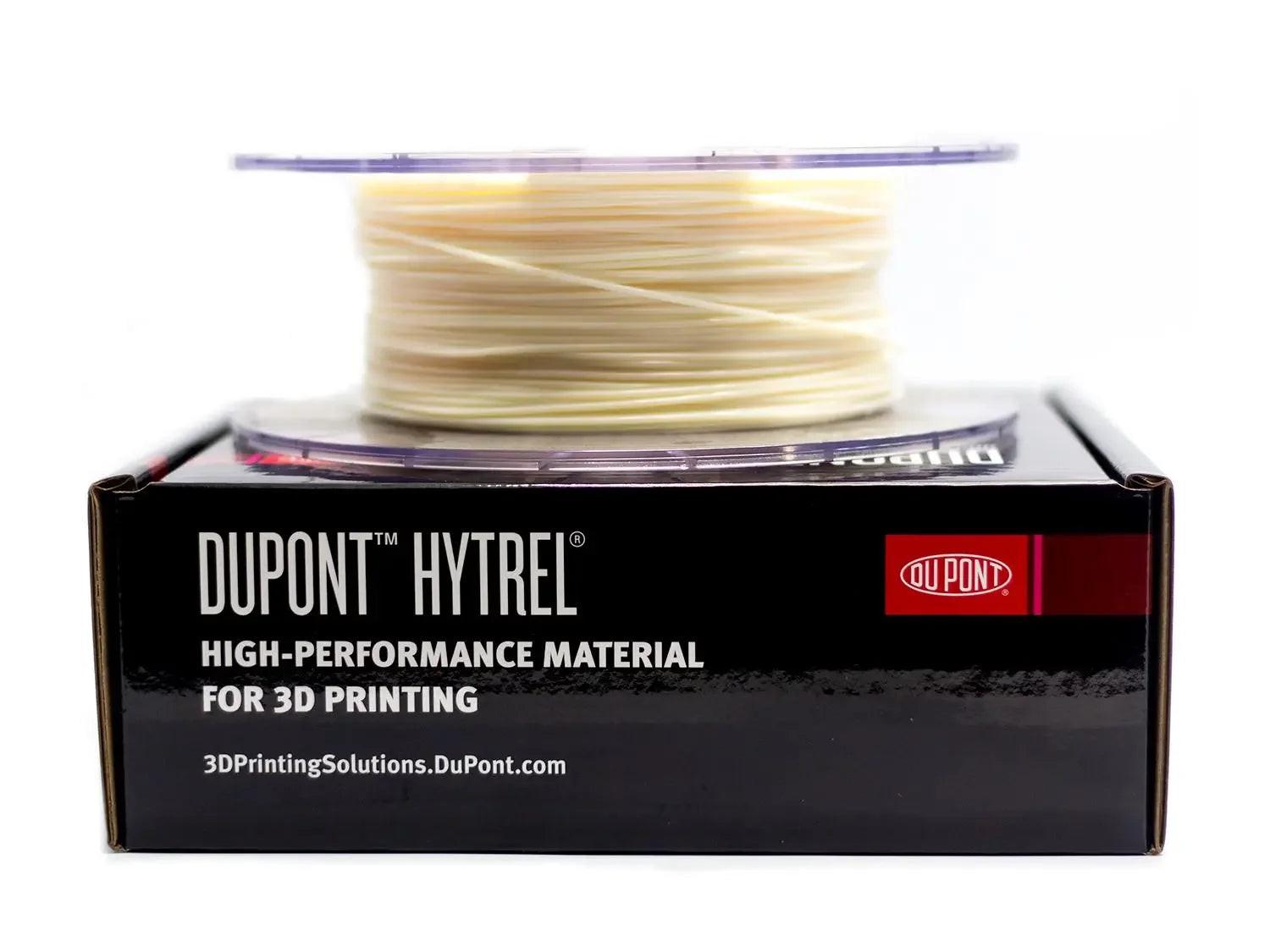 DuPont Hytrel 3D printing filament spool on branded black packaging box