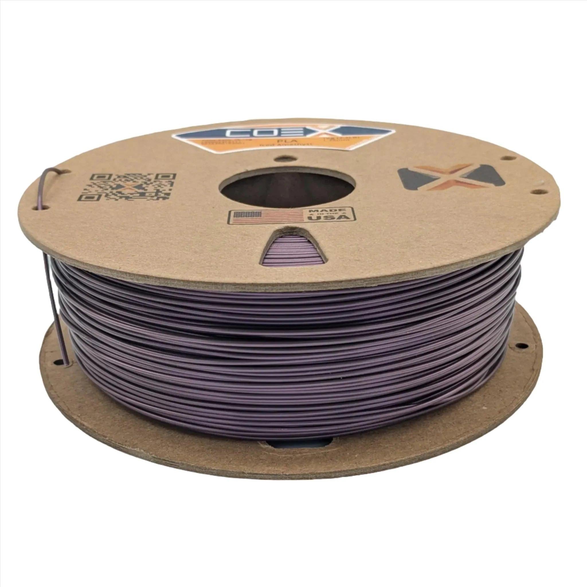 Iced Amethyst PLA 3D printer filament spool by COEX, purple color, cardboard reel