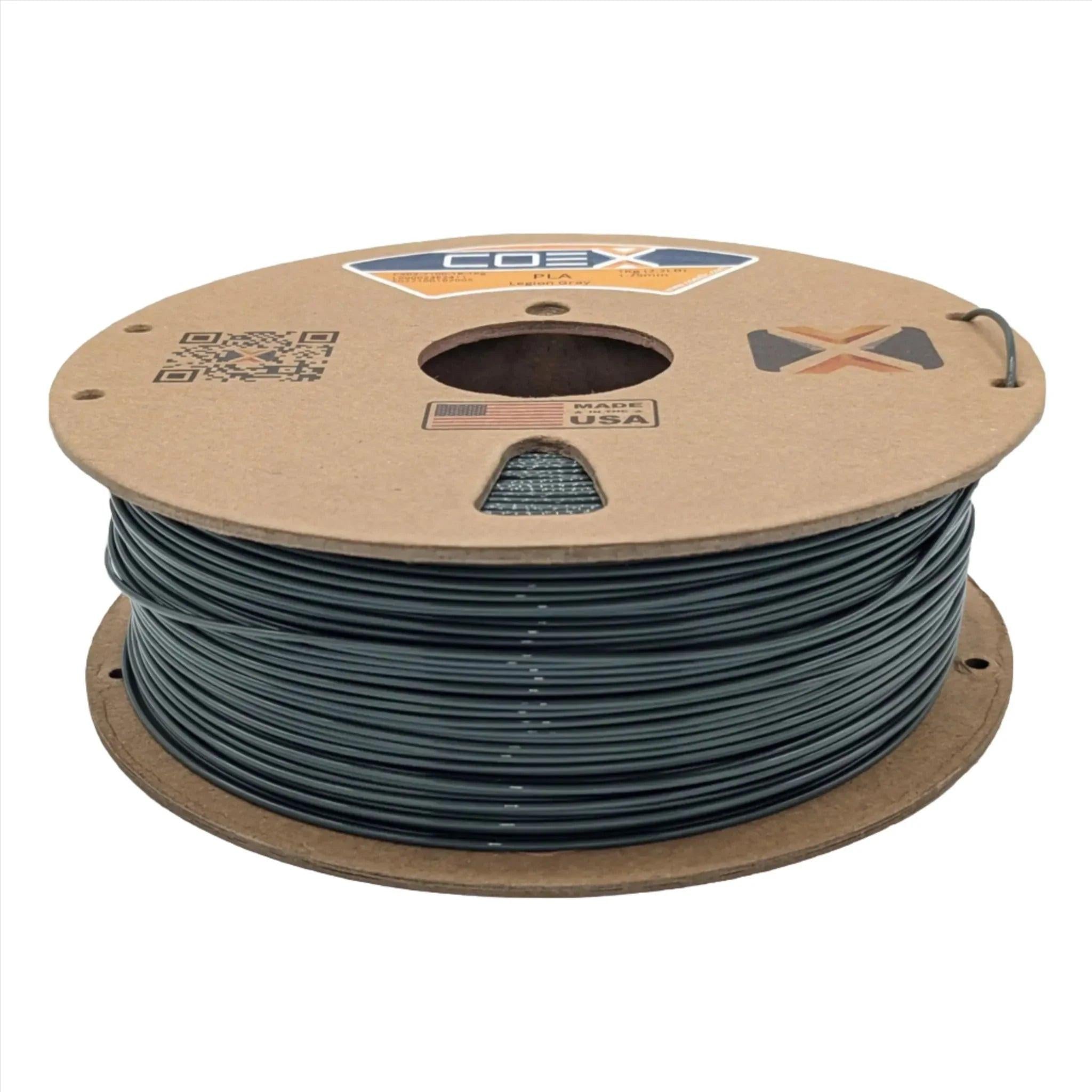 Legion Gray PLA COEX 3D printer filament spool on a cardboard reel
