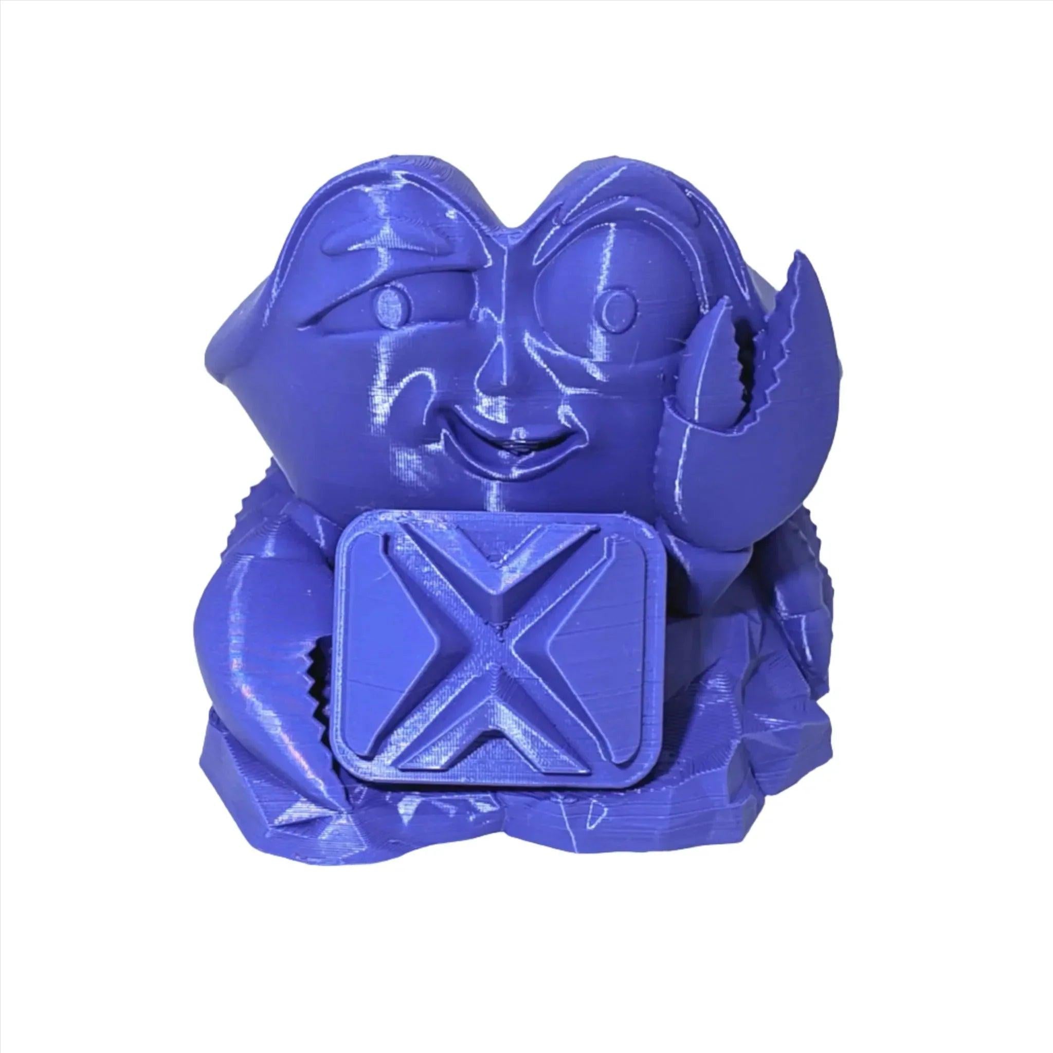 Lilac purple 3D printed crab figurine made with COEX PLA filament on white background