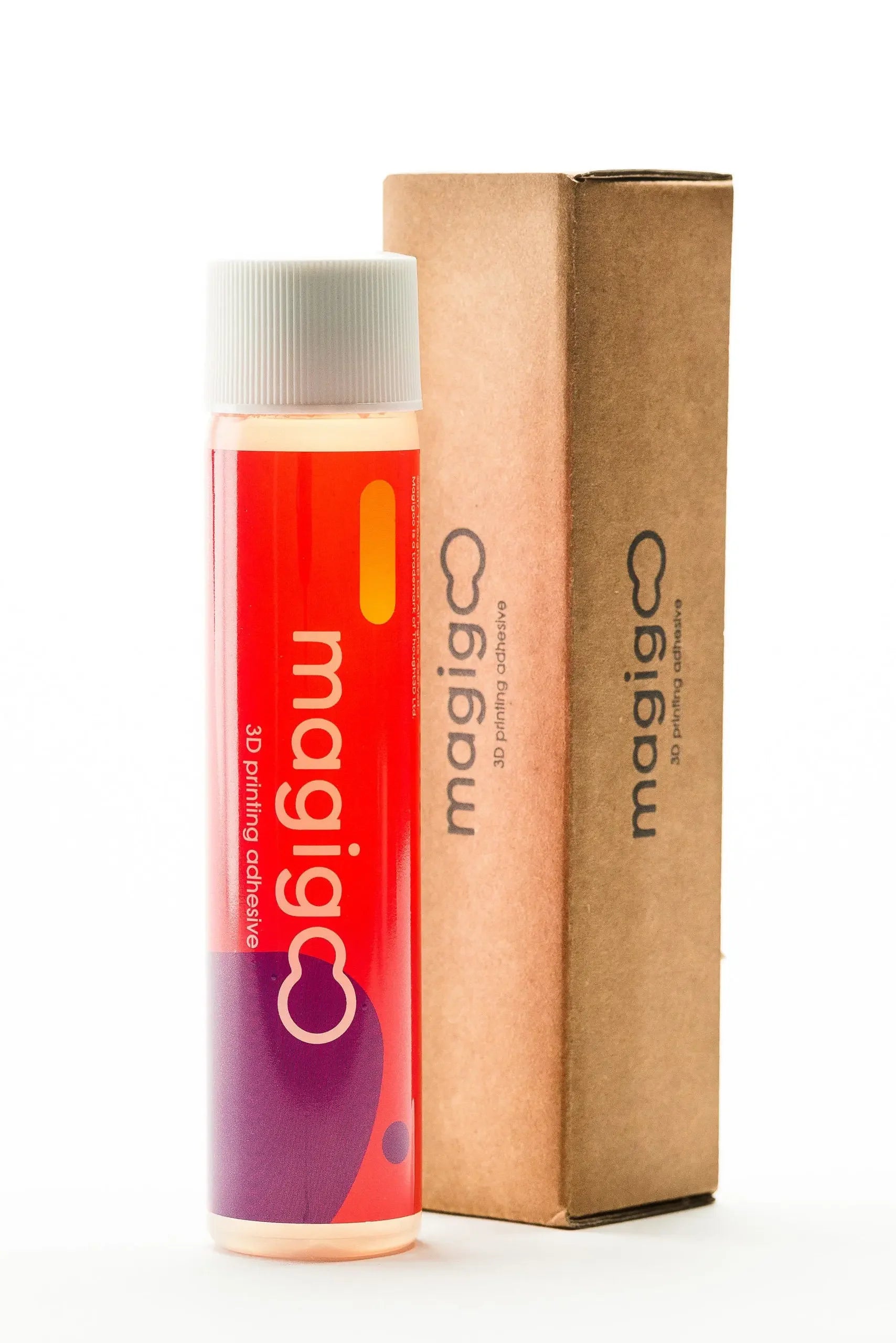 Magigoo Original 120ml 3D printing bed adhesive with packaging on white background