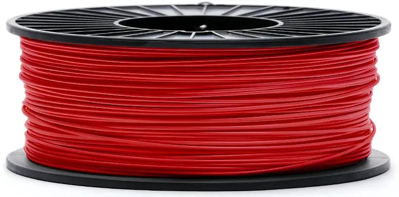 Salsa red ABS 3D printer filament spool on black plastic reel