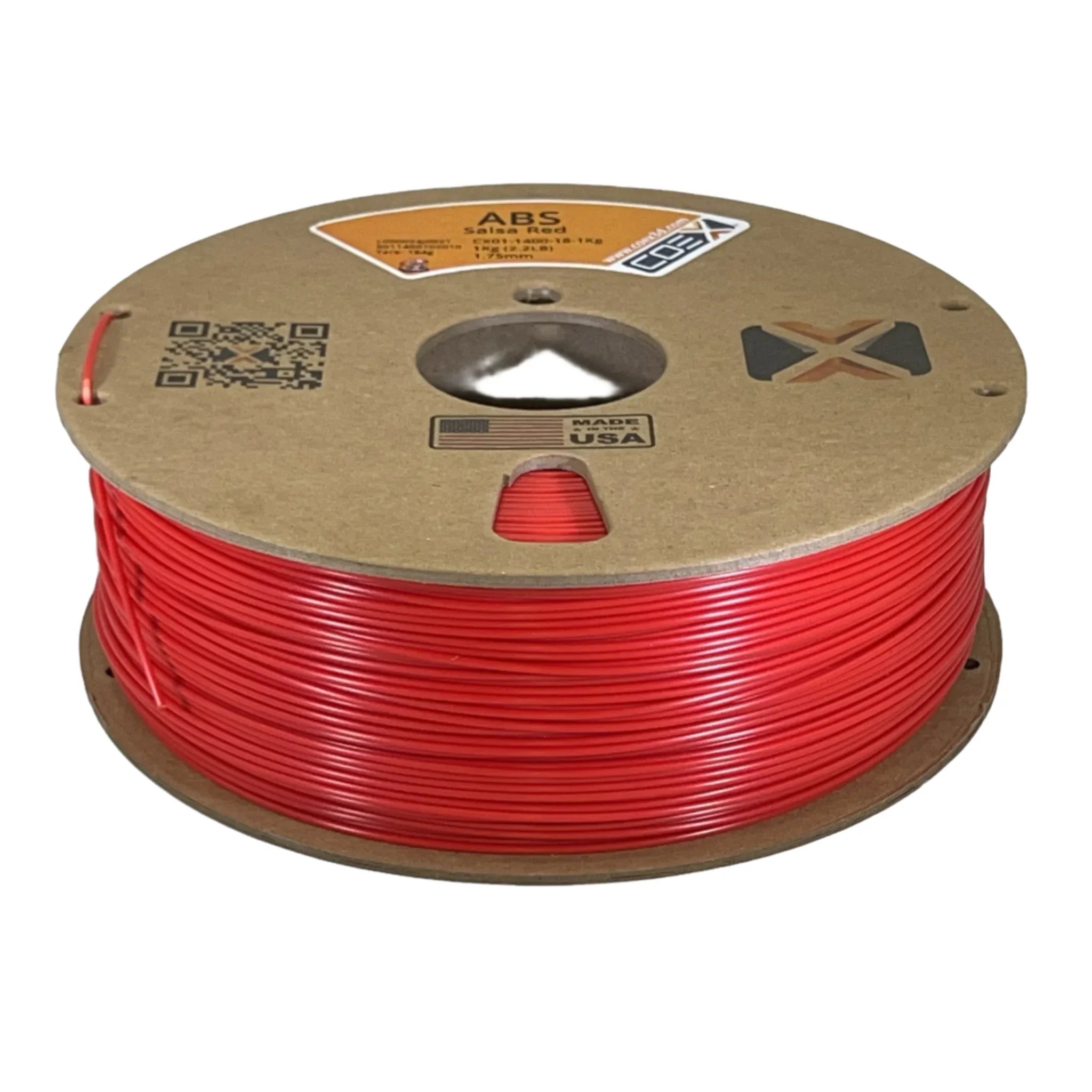 Salsa Red ABS 3D printer filament spool with cardboard reel, Made in USA label