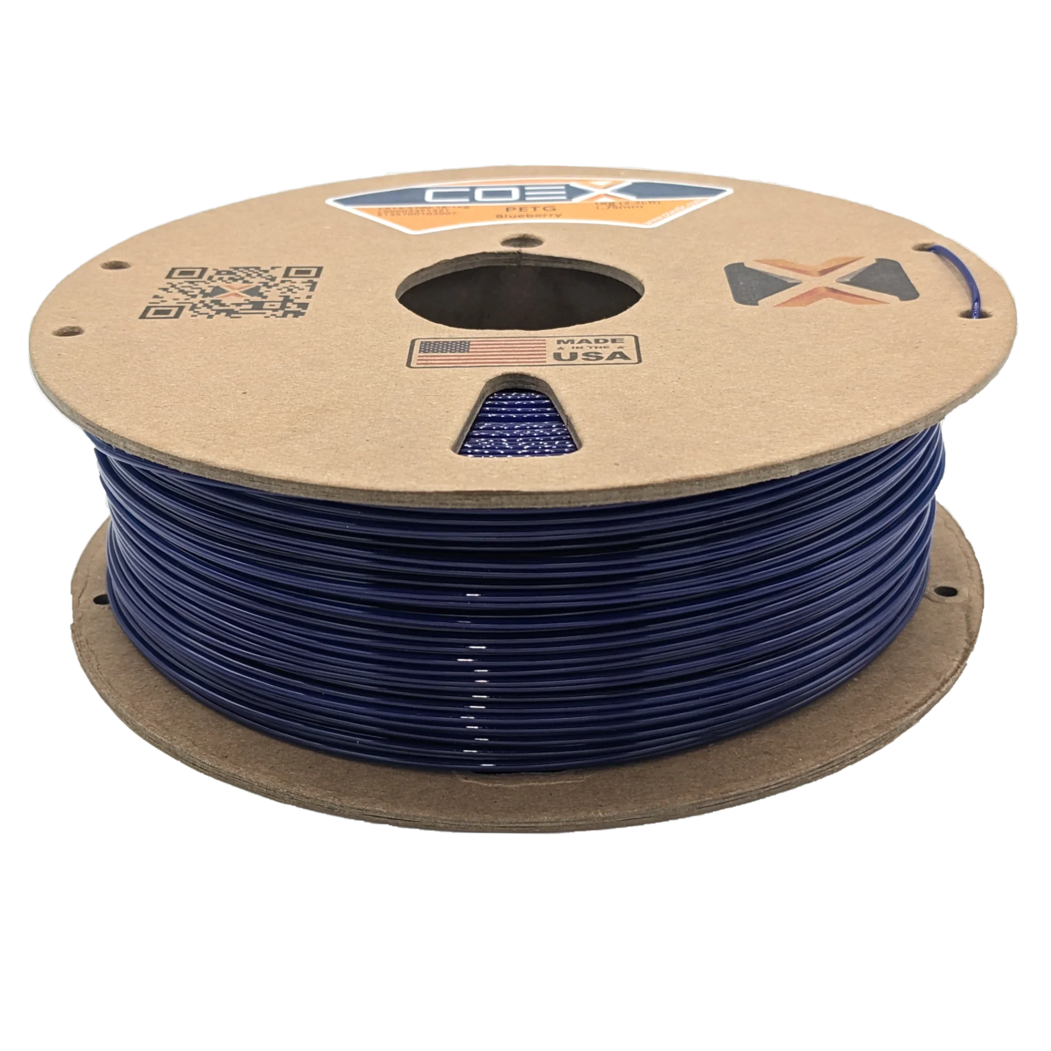 COEX spool of blueberry blue PETG 3D printer filament, made in USA