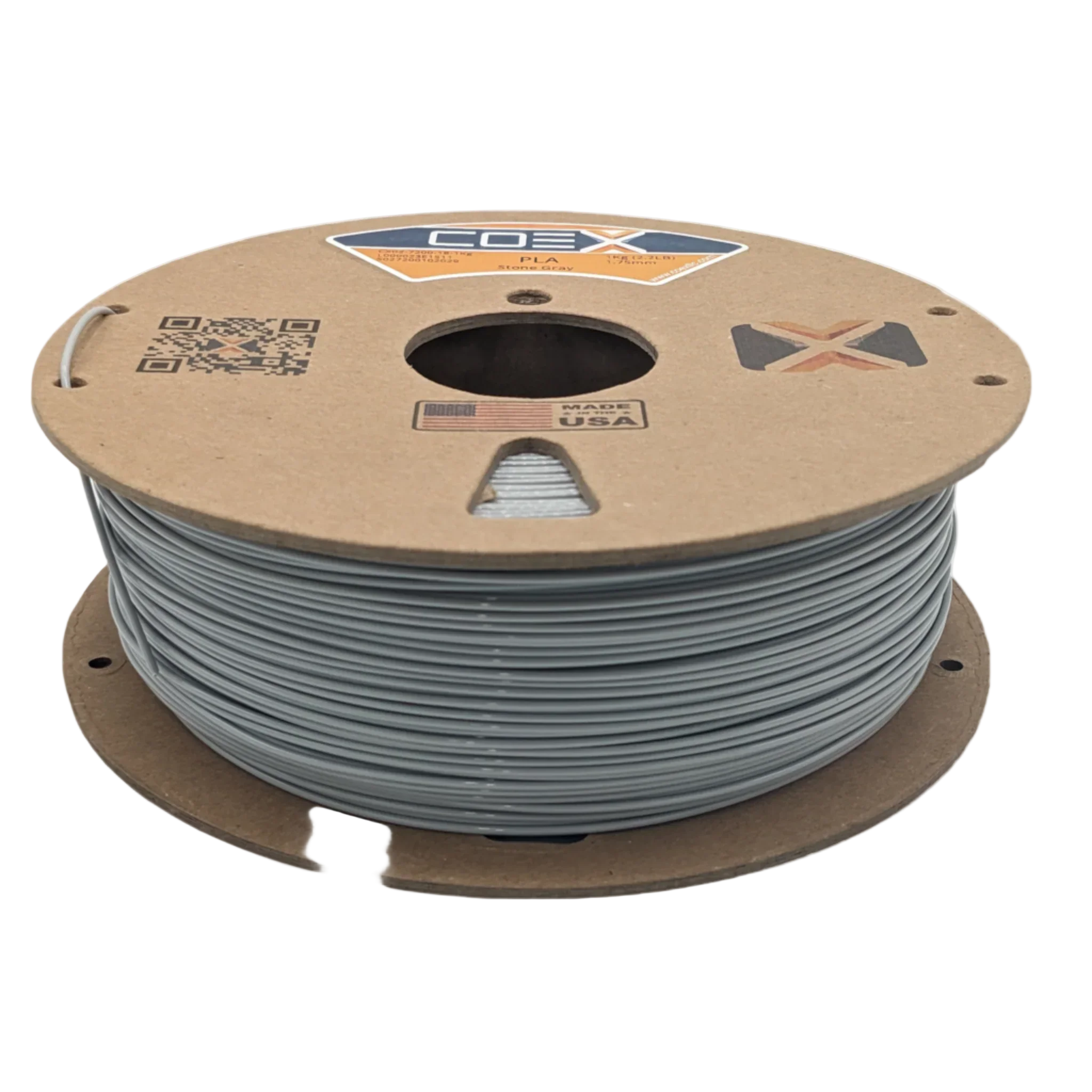 Stone gray PLA 3D printer filament spool with cardboard reel, made in USA