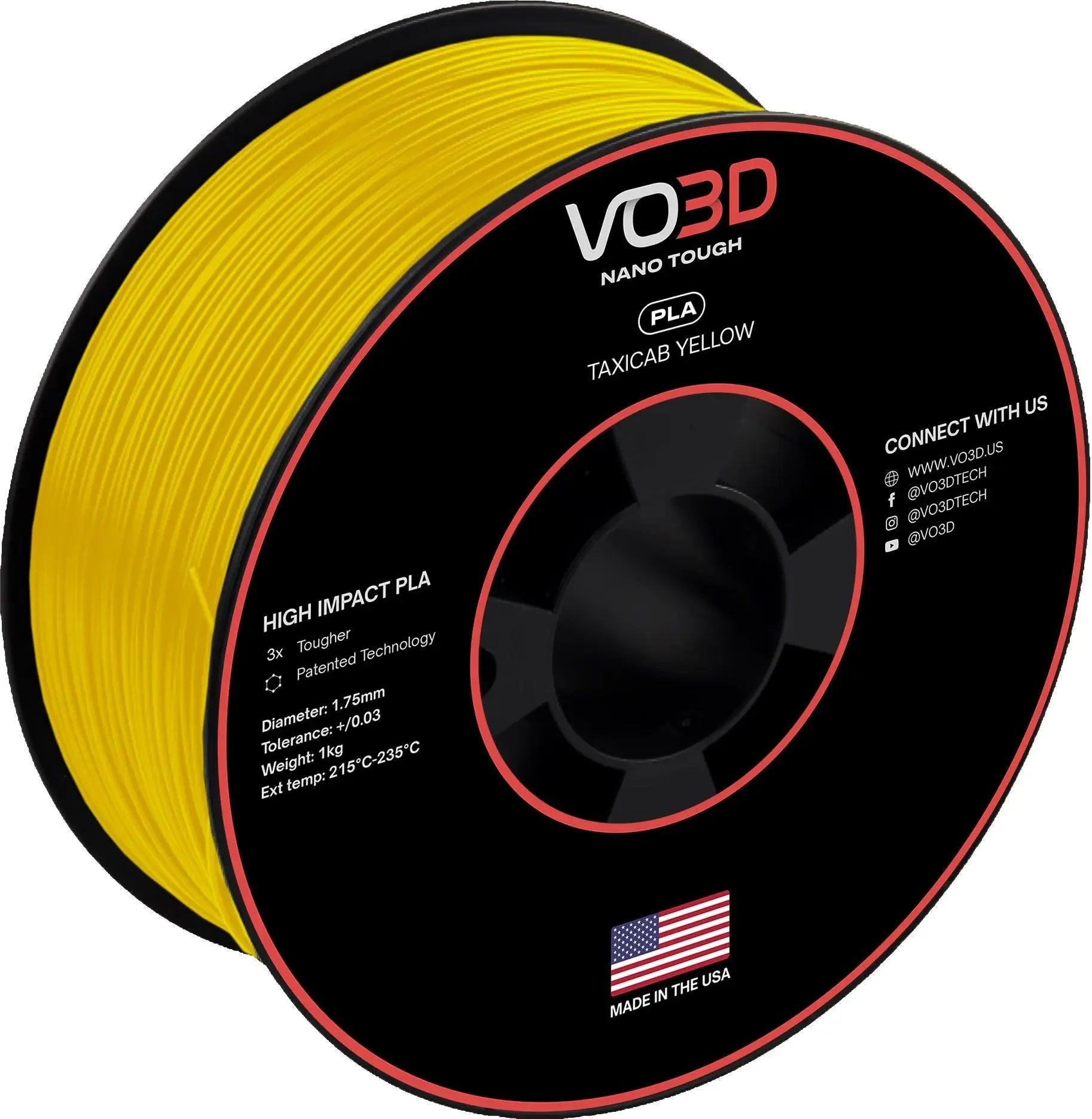 VO3D High Impact PLA filament spool in taxicab yellow for 3D printing