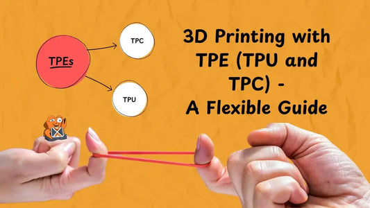 3D printing with TPE, TPU, and TPC flexible guide graphic, hands stretching red band