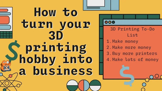 How to turn your 3D printing hobby into a business graphic with money symbols and to-do list