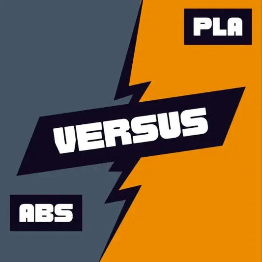 PLA filament versus ABS filament graphic with segmented orange and gray background