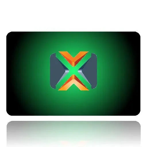Green gift card with colorful 3D X logo, rounded corners, and glossy finish
