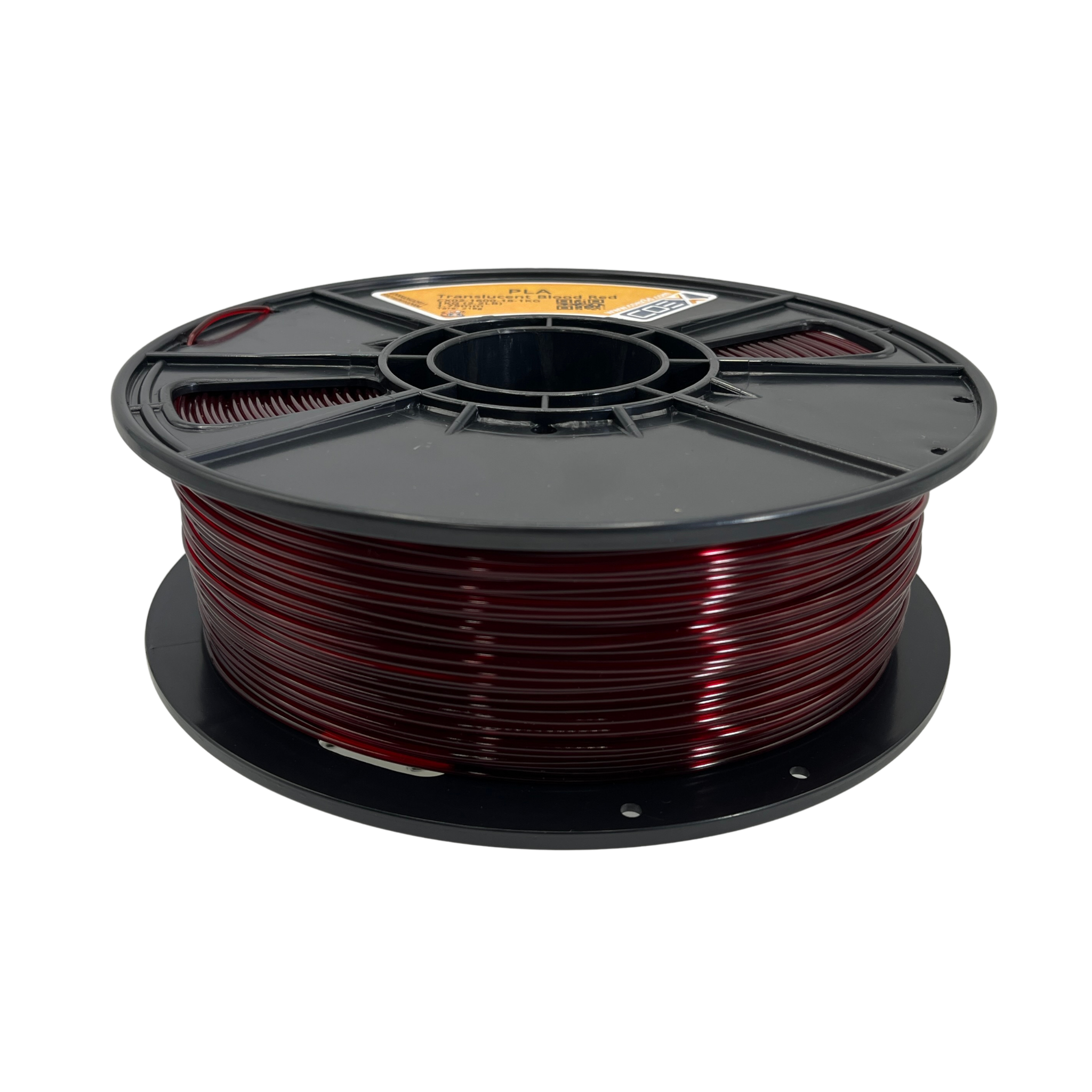 COEX 3D printer filament spool, translucent red PLA, cardboard reel, Made in USA label
