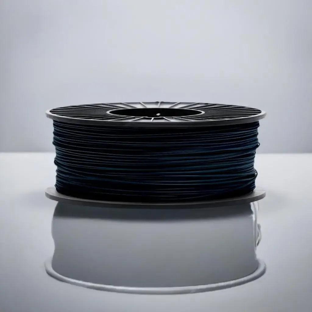 Black CoexFlex 60D TPE 3D printer filament spool on white surface