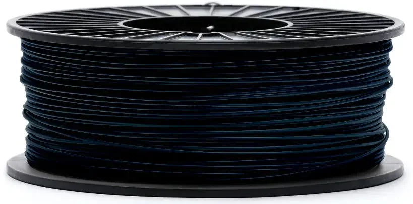 Black 3D printer filament spool, PA6 carbon fiber material, side view on white background