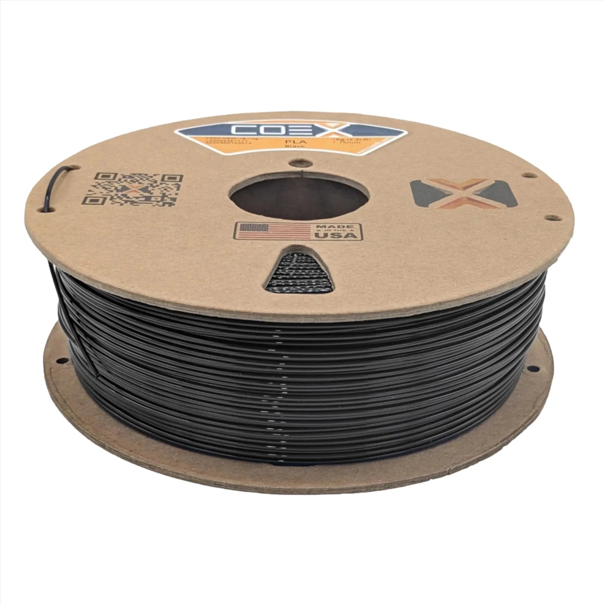 Black PLA 3D printer filament spool COEX3D made in USA, cardboard reel