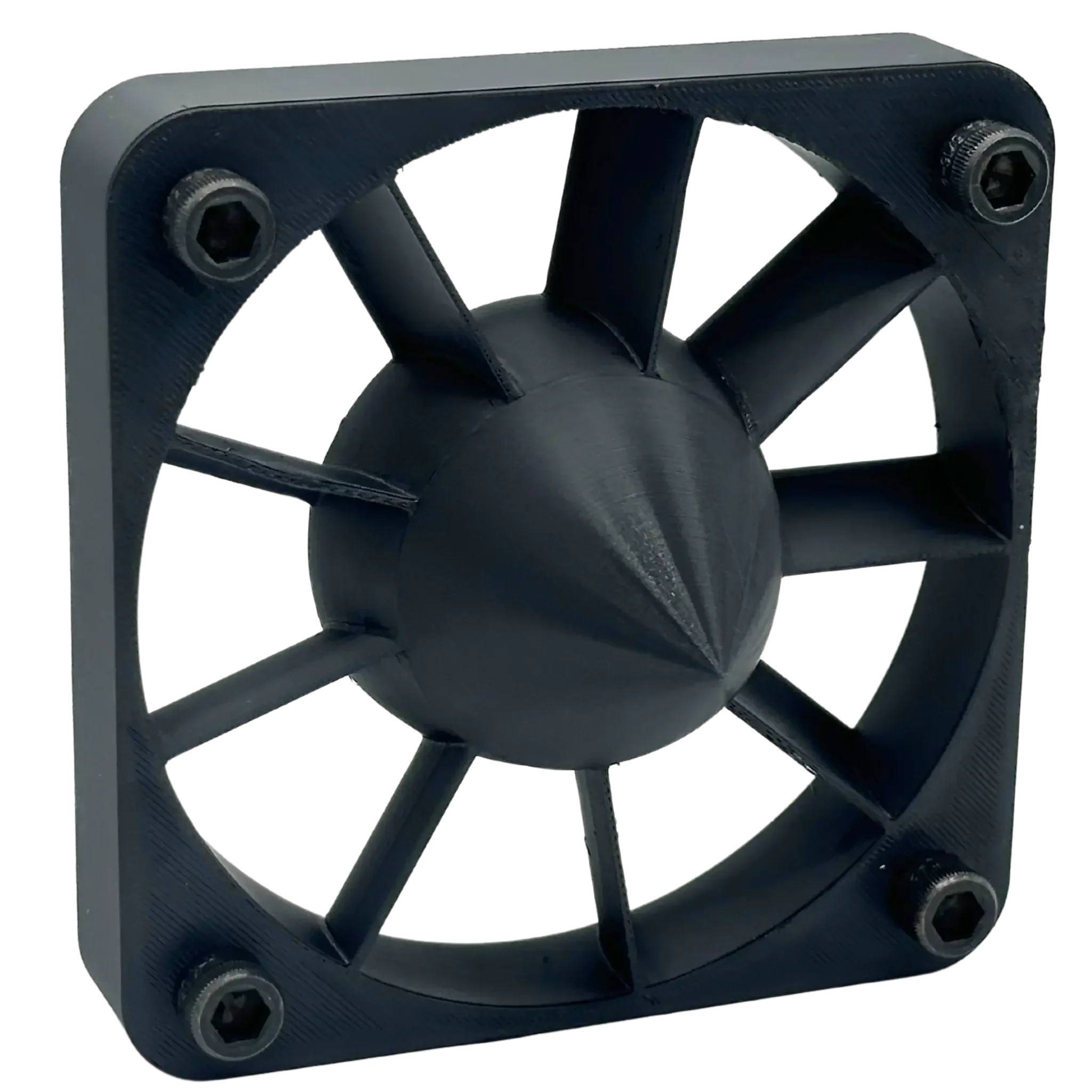 Forest green 3D printed fan grill made from PCTG filament with visible screws