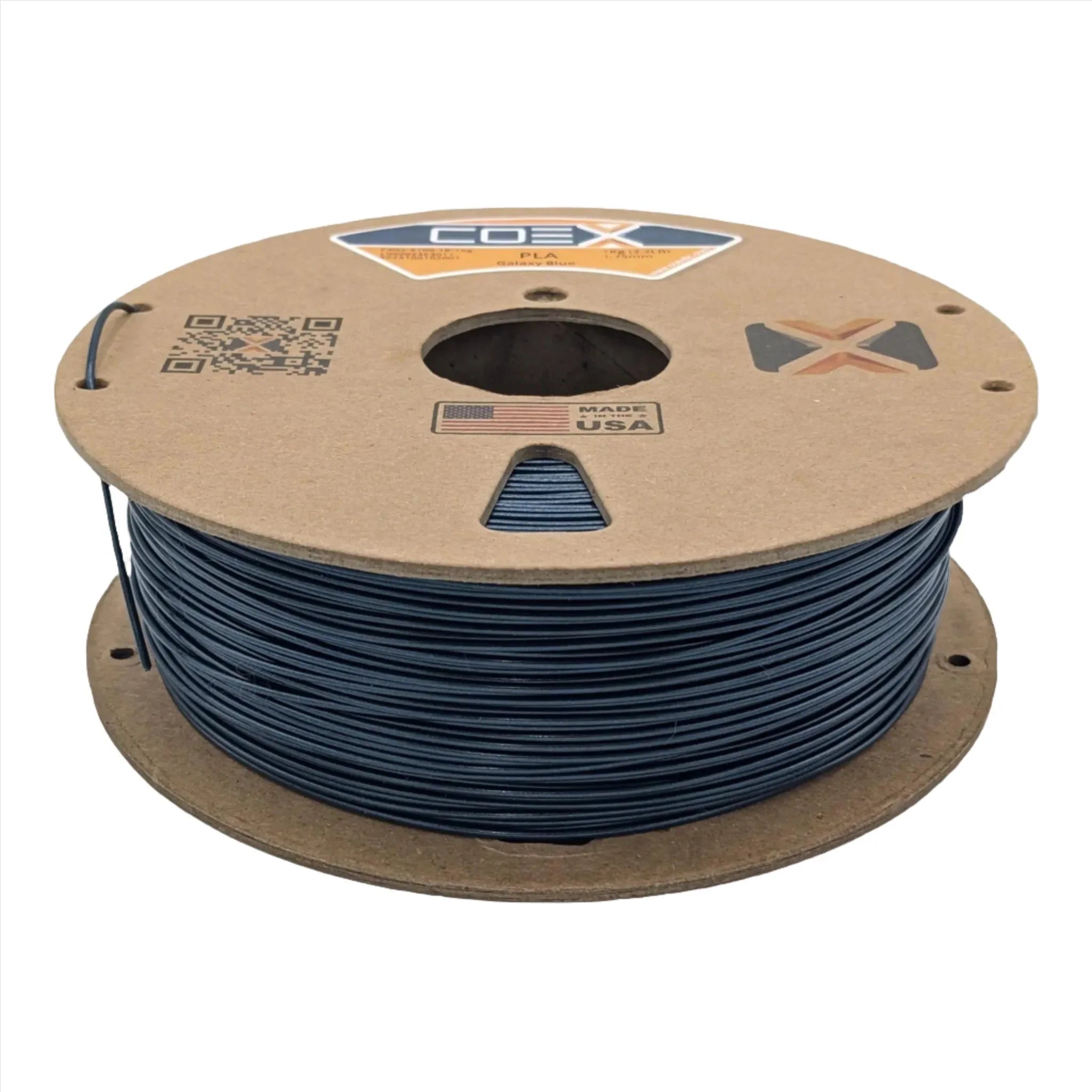 Galaxy Blue PLA 3D printer filament spool by Coex, made in USA