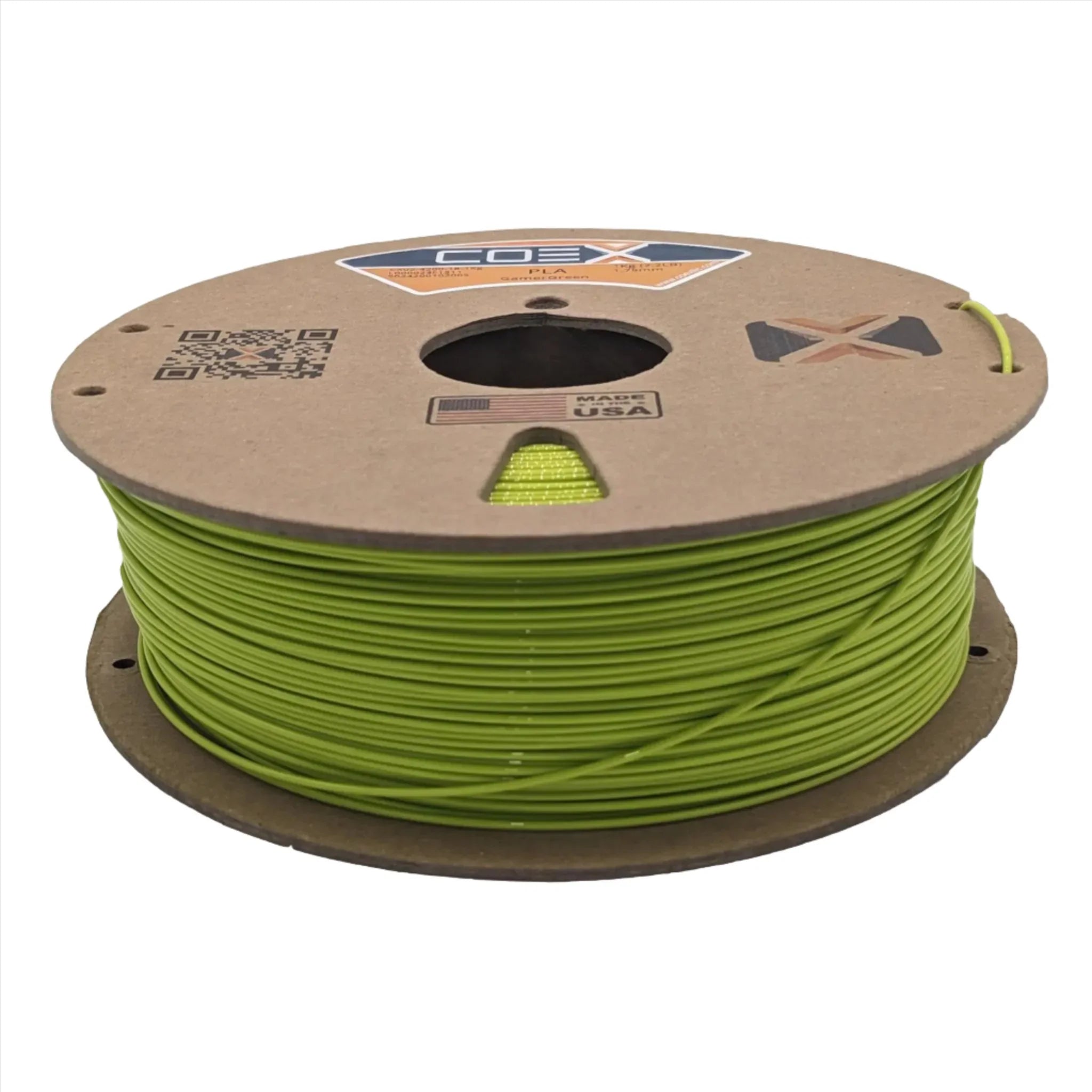 Gamer Green chartreuse PLA 3D printer filament spool by Coex3D, cardboard reel, Made in USA