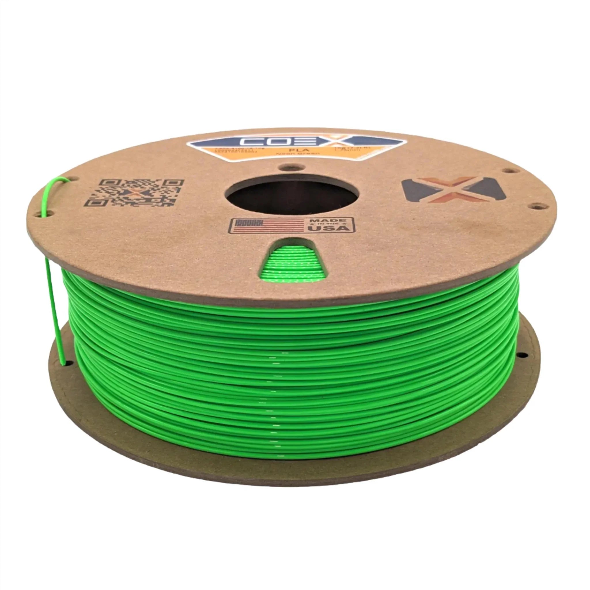 Neon green PLA 3D printer filament spool, made in USA, by Coex3D