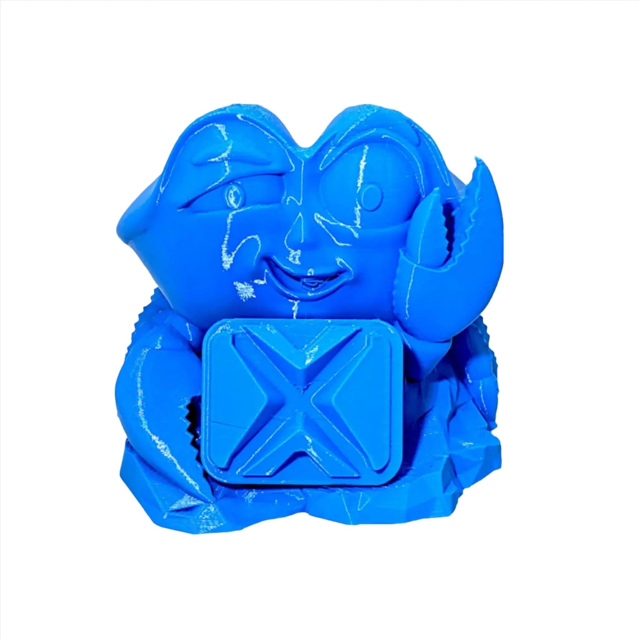 Ocean Blue PLA 3D printed crab figurine with square box, white background